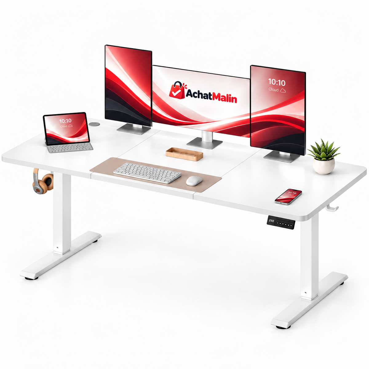 Bureau Électrique Réglable en Hauteur – 140 × 60 cm – Mémoire 4 Positions – Blanc