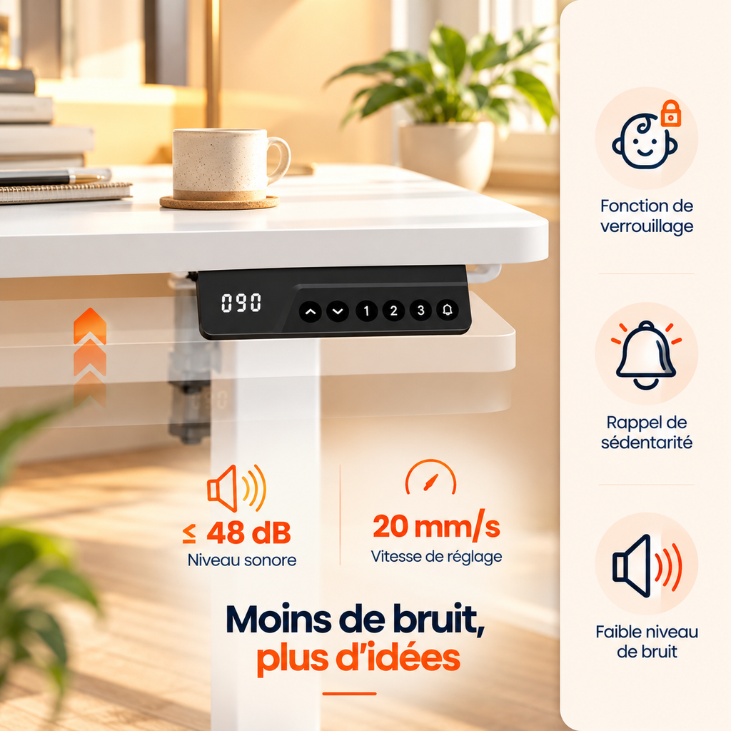 Bureau Électrique Réglable en Hauteur – 140 × 60 cm – Mémoire 4 Positions – Blanc