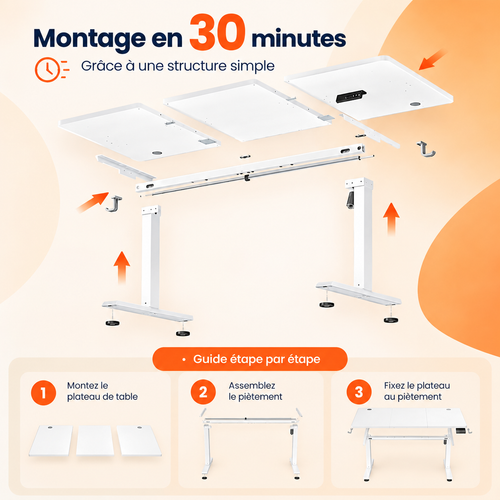 Bureau Électrique Réglable en Hauteur – 140 × 60 cm – Mémoire 4 Positions – Blanc